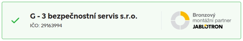 G-3 Bezpečnostn&iacute; servis s.r.o. je certifikovan&yacute;m mont&aacute;žn&iacute;m partnerem Jablotronu